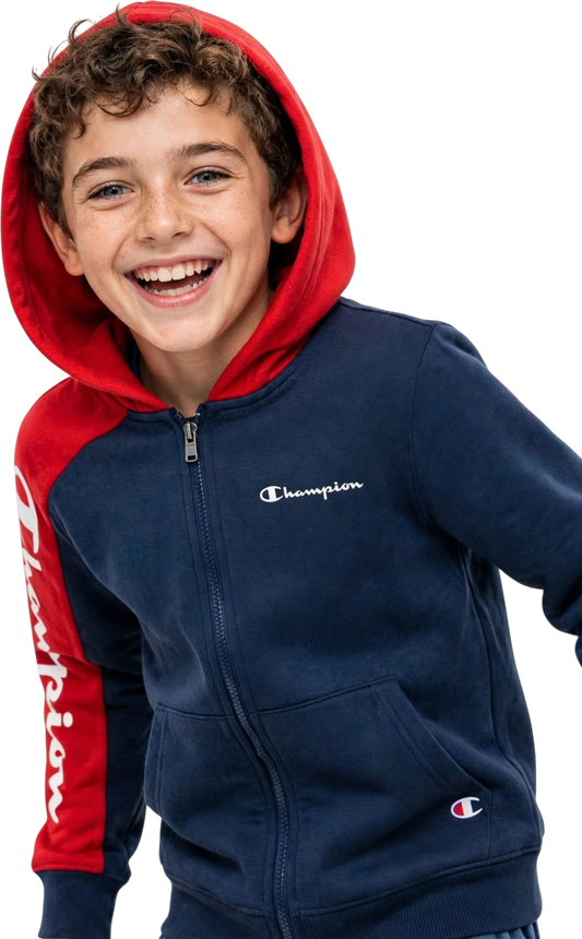 Champion felpa zip lungo con cappuccio scritta grande sulla manica