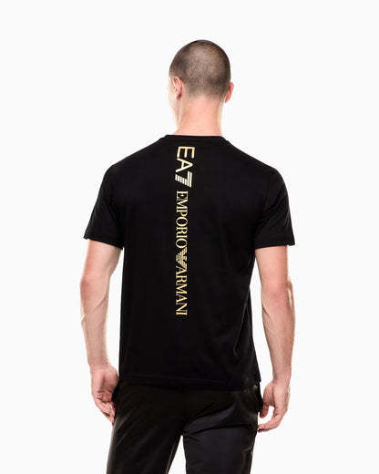 EA7 T-shirt Logo Series in jersey di cotone con scritta dietro bianca.
