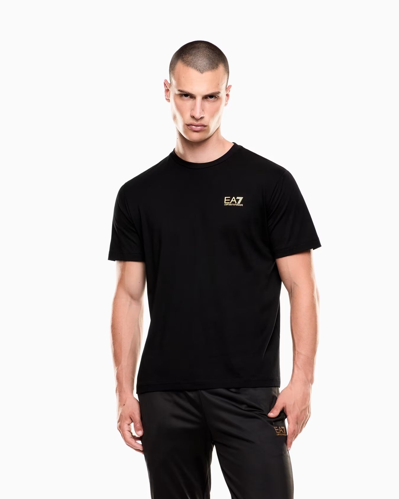 EA7 T-shirt Logo Series in jersey di cotone con scritta dietro bianca.