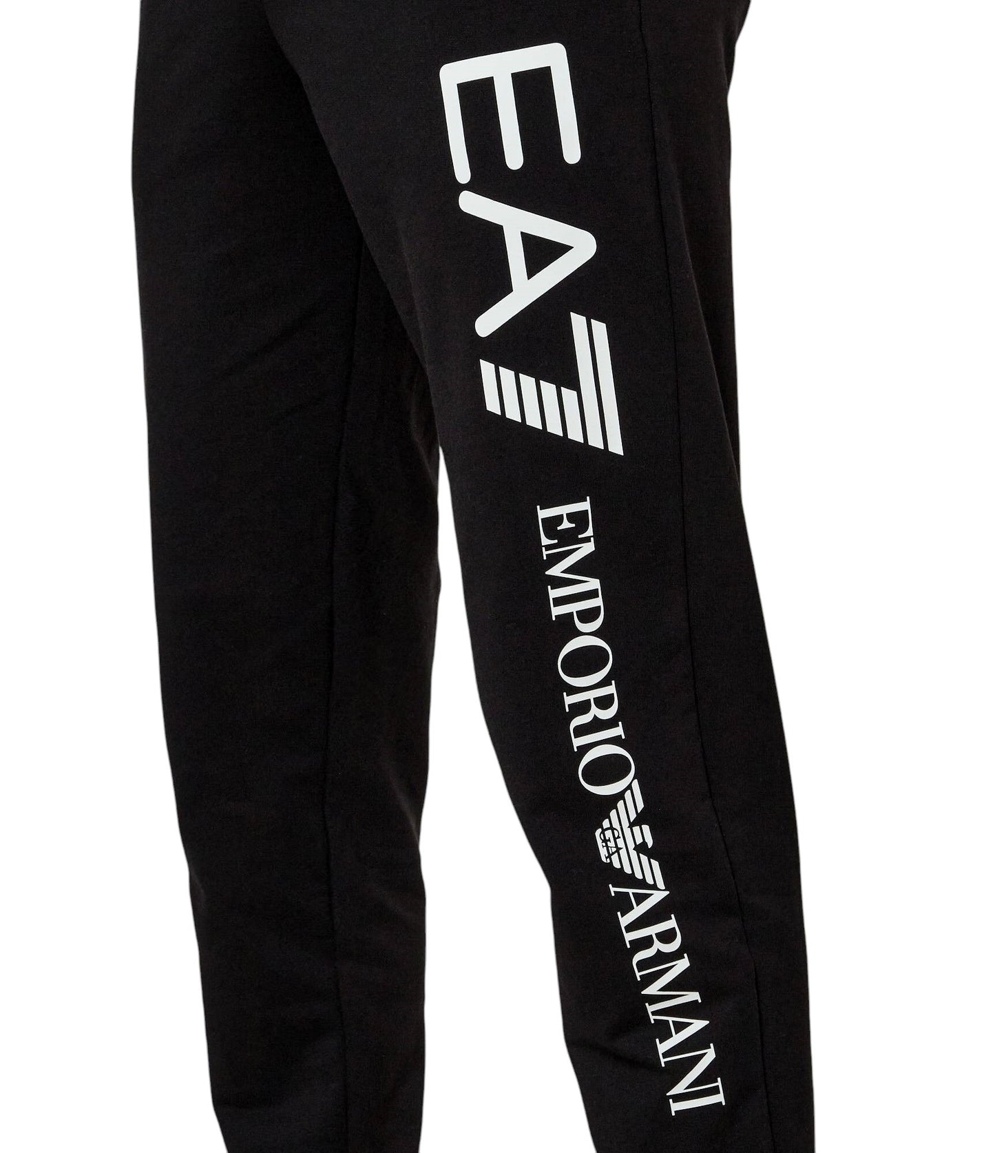 EA7 pantalone felpa con polsino e scritta sulla gamba sx