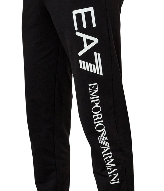 EA7 pantalone felpa con polsino e scritta sulla gamba sx