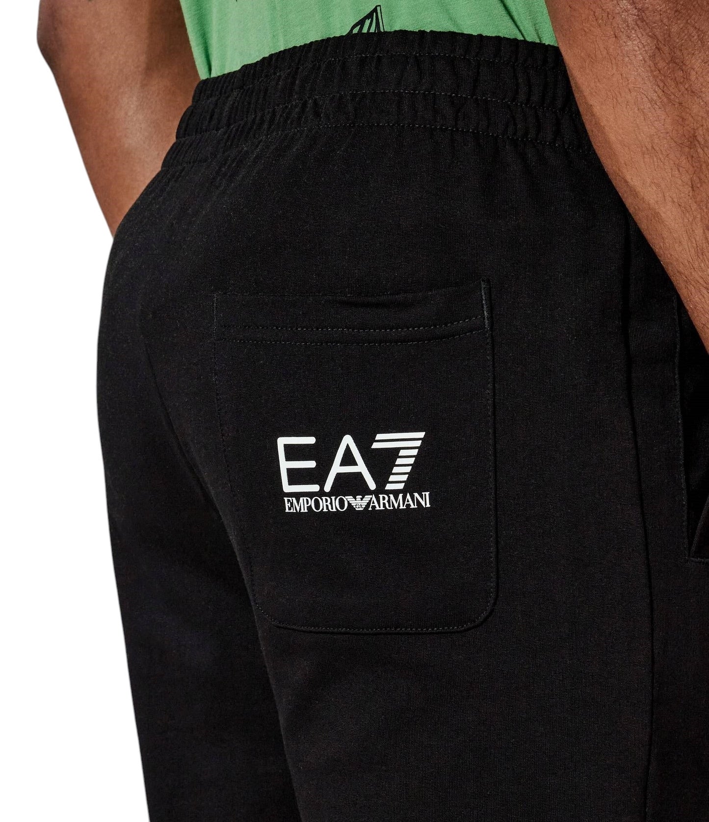 EA7 pantalone felpa con polsino e scritta sulla gamba sx