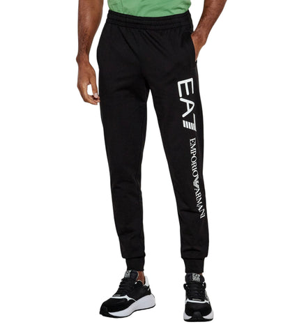 EA7 pantalone felpa con polsino e scritta sulla gamba sx