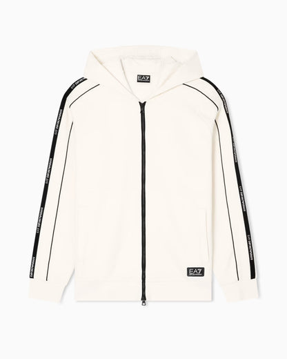 EA7 Felpa con cappuccio e zip Logo Series in misto cotone
