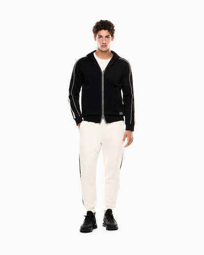 EA7 Felpa con cappuccio e zip Logo Series in misto cotone