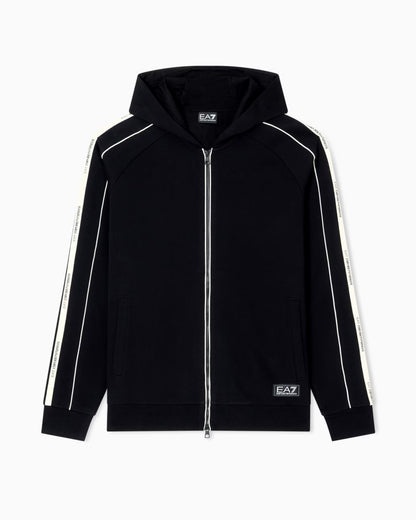 EA7 Felpa con cappuccio e zip Logo Series in misto cotone