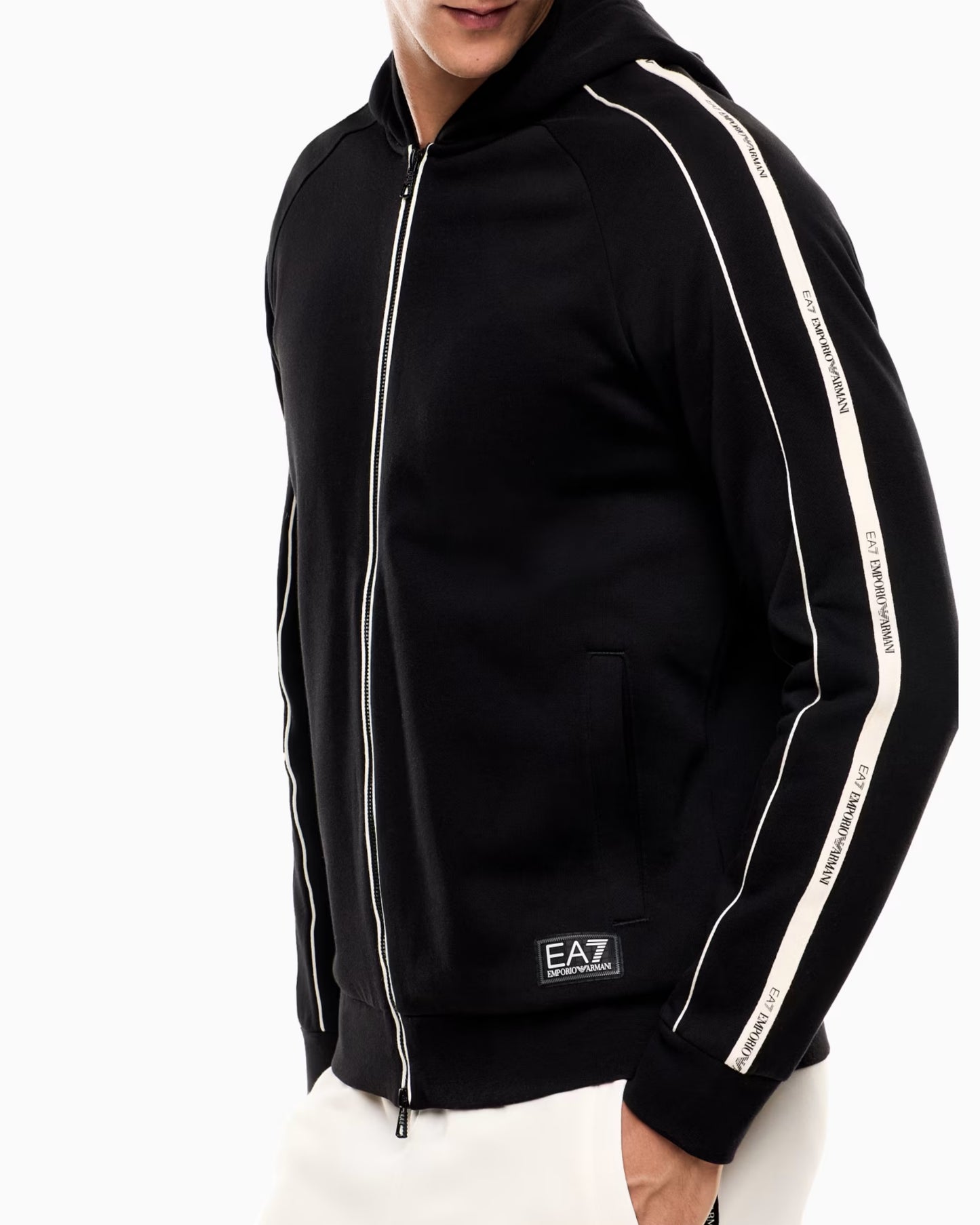 EA7 Felpa con cappuccio e zip Logo Series in misto cotone