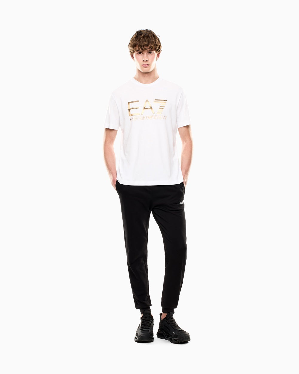 EA7 T-shirt mezza manica con scritta oro