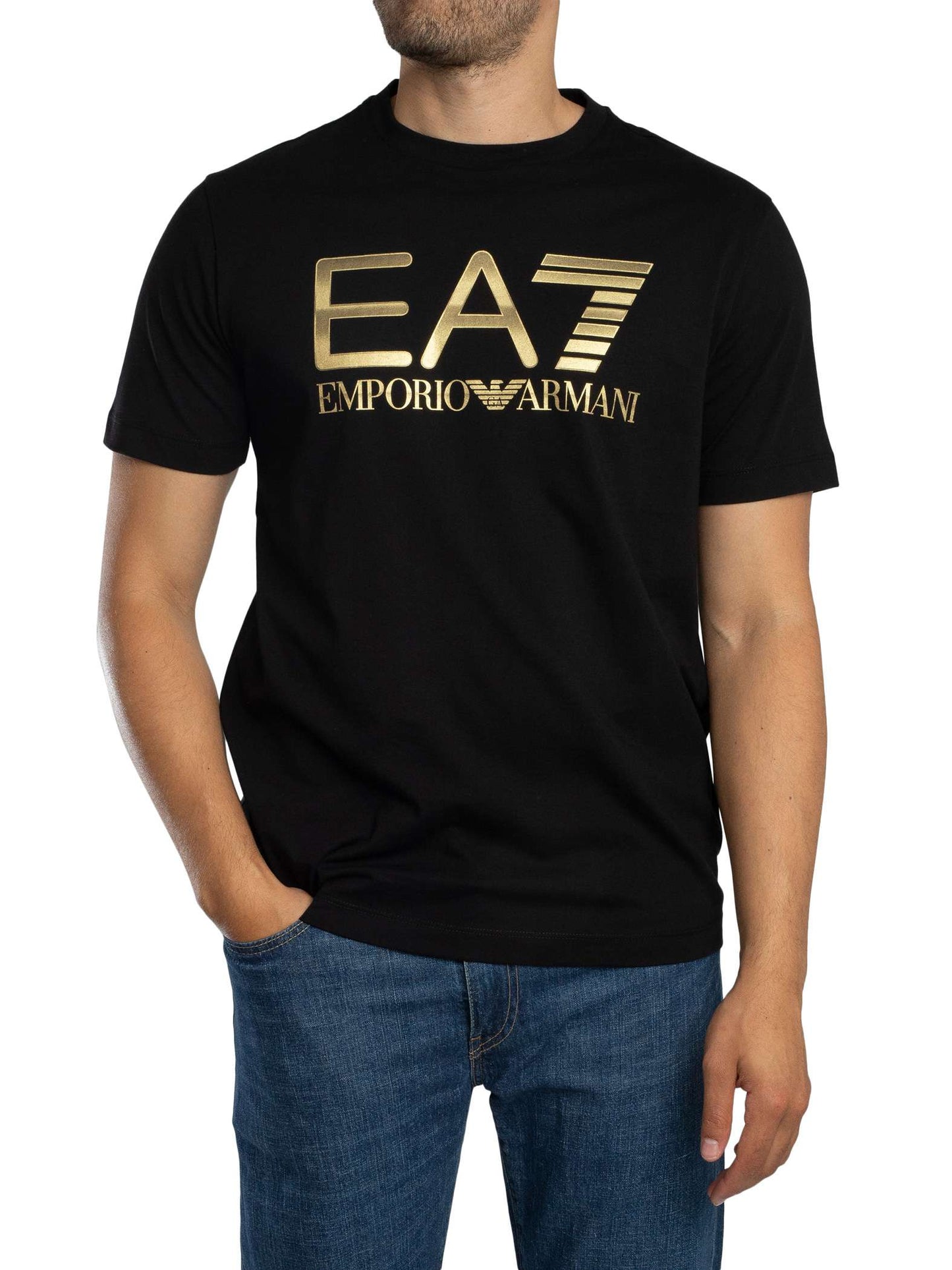 EA7 T-shirt mezza manica con scritta oro