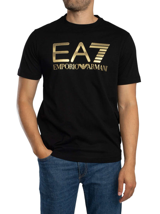 EA7 T-shirt mezza manica con scritta oro