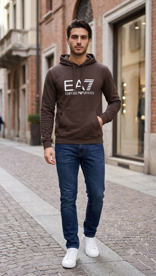 EA7 Felpa Ccappuccio  Core Identity in cotone con cappuccio e maxi logo