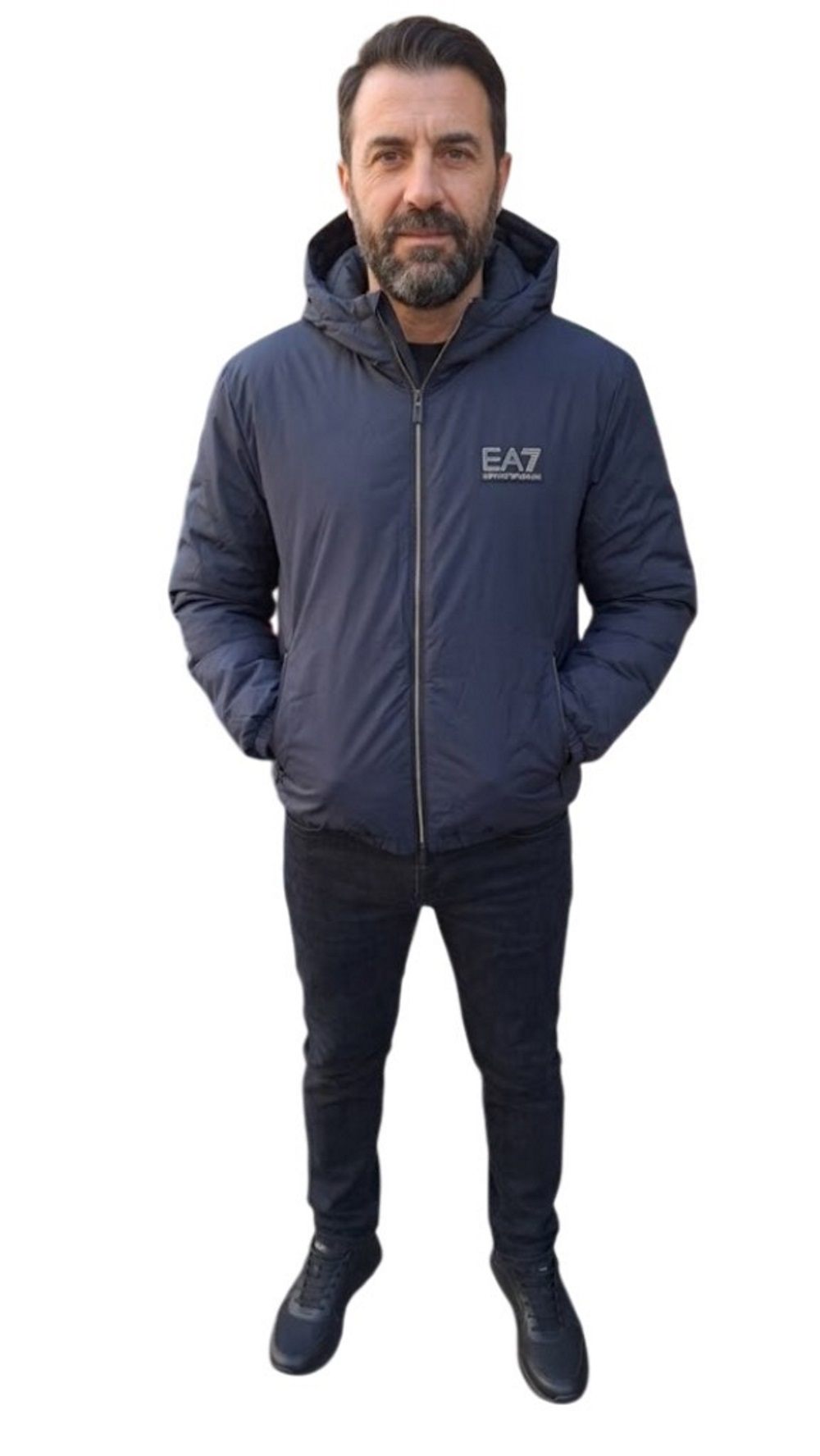 EA7 Giubbino Premium Label over con cappuccio e logo