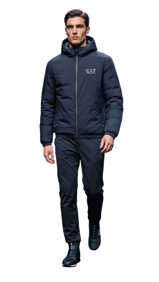 EA7 Giubbino Premium Label over con cappuccio e logo