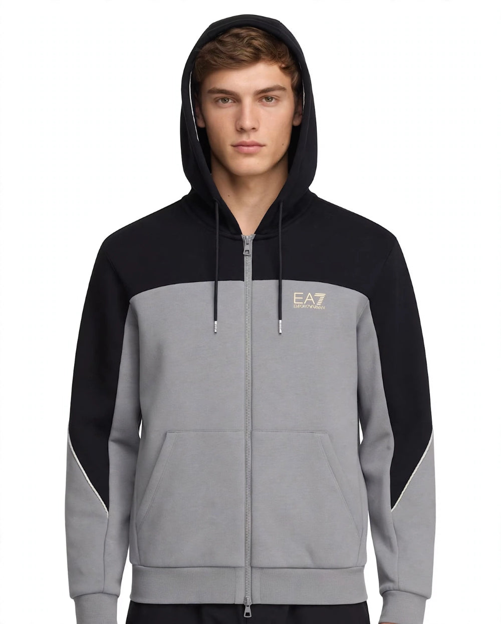 EA7 felpa zip lunga cappuccio bicolore