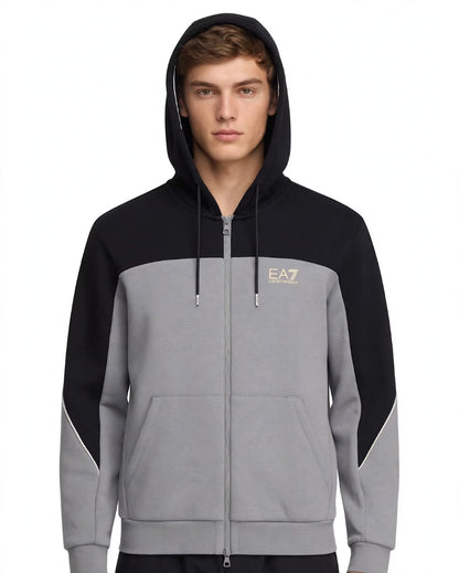 EA7 felpa zip lunga cappuccio bicolore