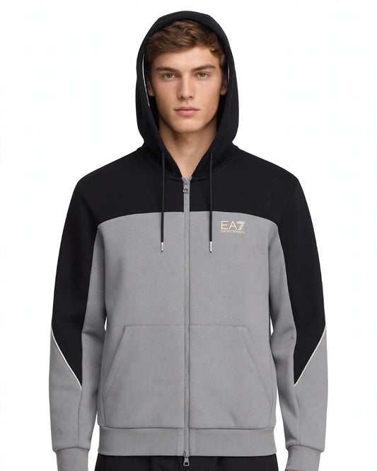 EA7 felpa zip lunga cappuccio bicolore