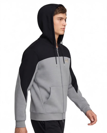 EA7 felpa zip lunga cappuccio bicolore