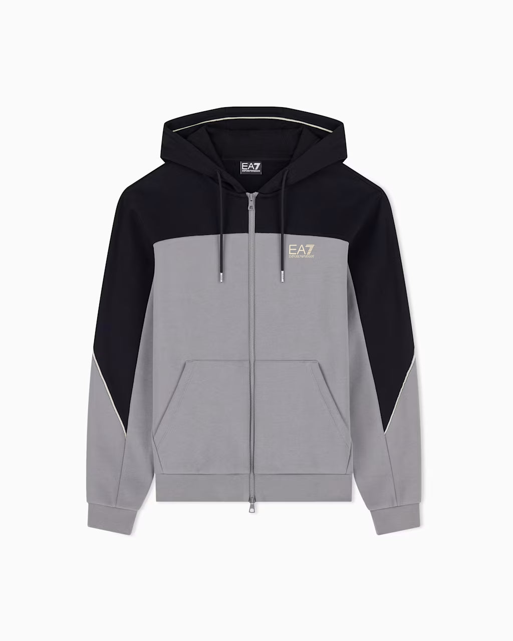 EA7 felpa zip lunga cappuccio bicolore