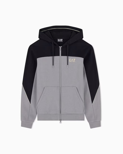 EA7 felpa zip lunga cappuccio bicolore