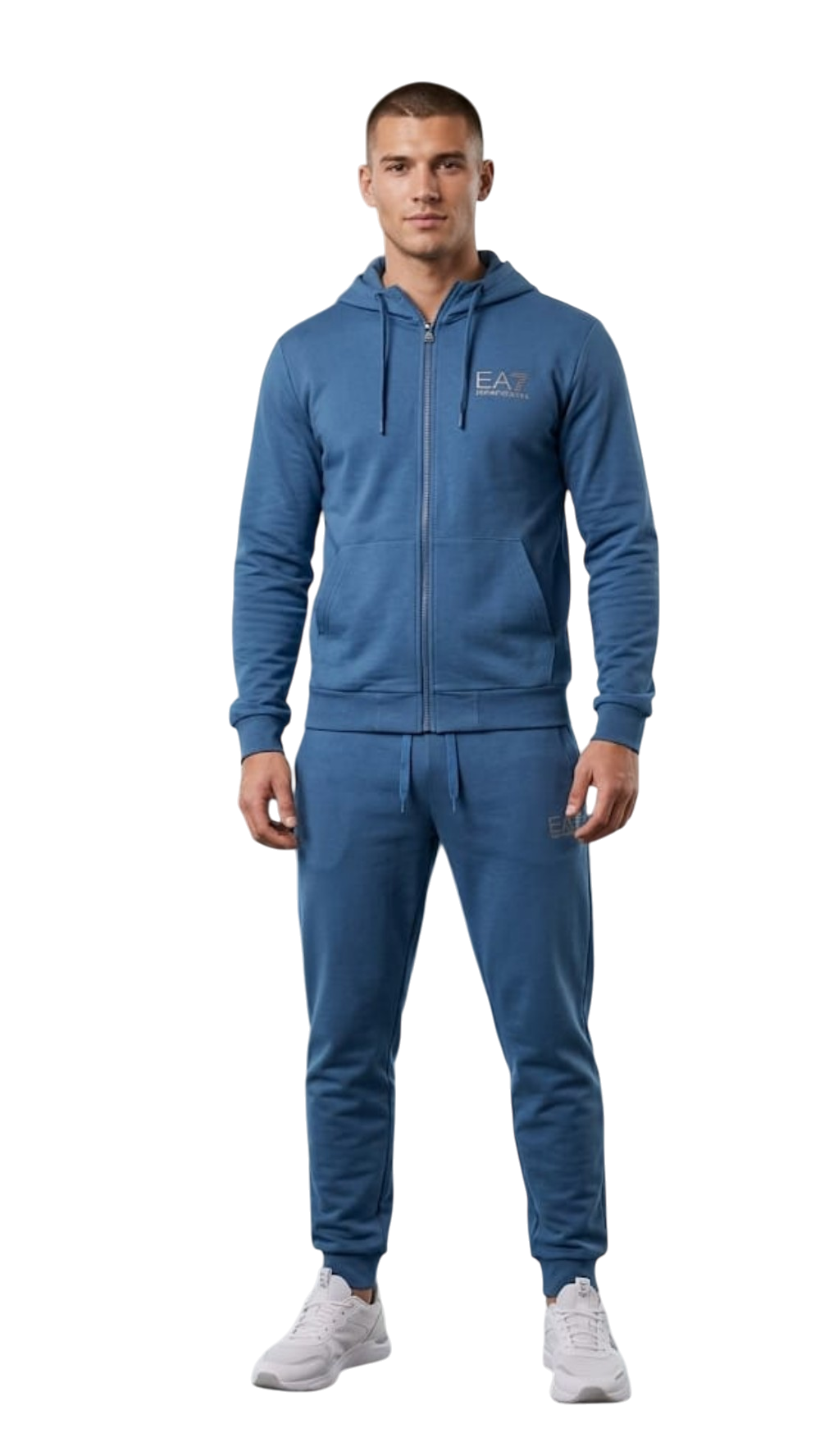 EA7 tuta zip lunga cappuccio in felpa di cotone pantalone con polsino