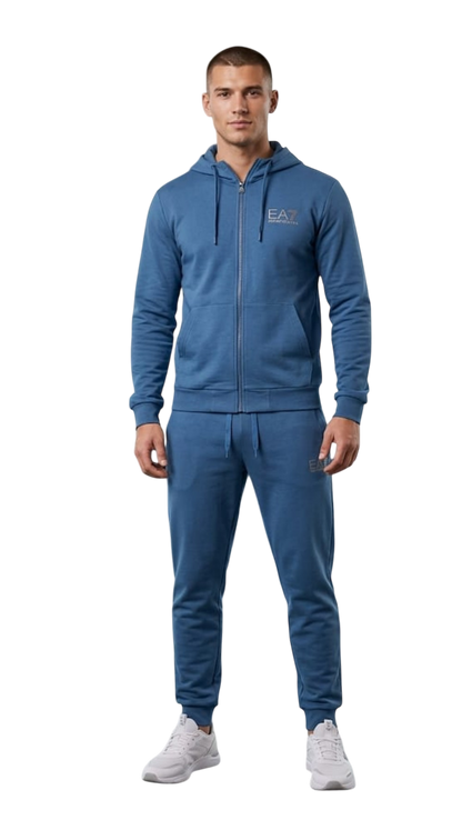 EA7 tuta zip lunga cappuccio in felpa di cotone pantalone con polsino