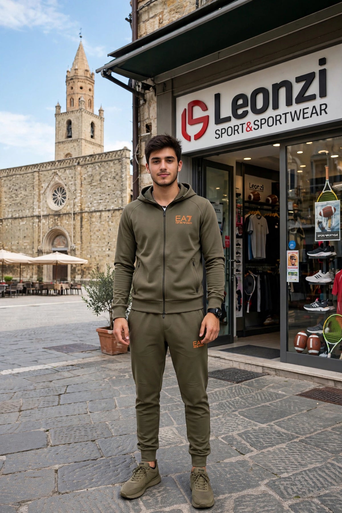EA7 tuta zip lunga cappuccio