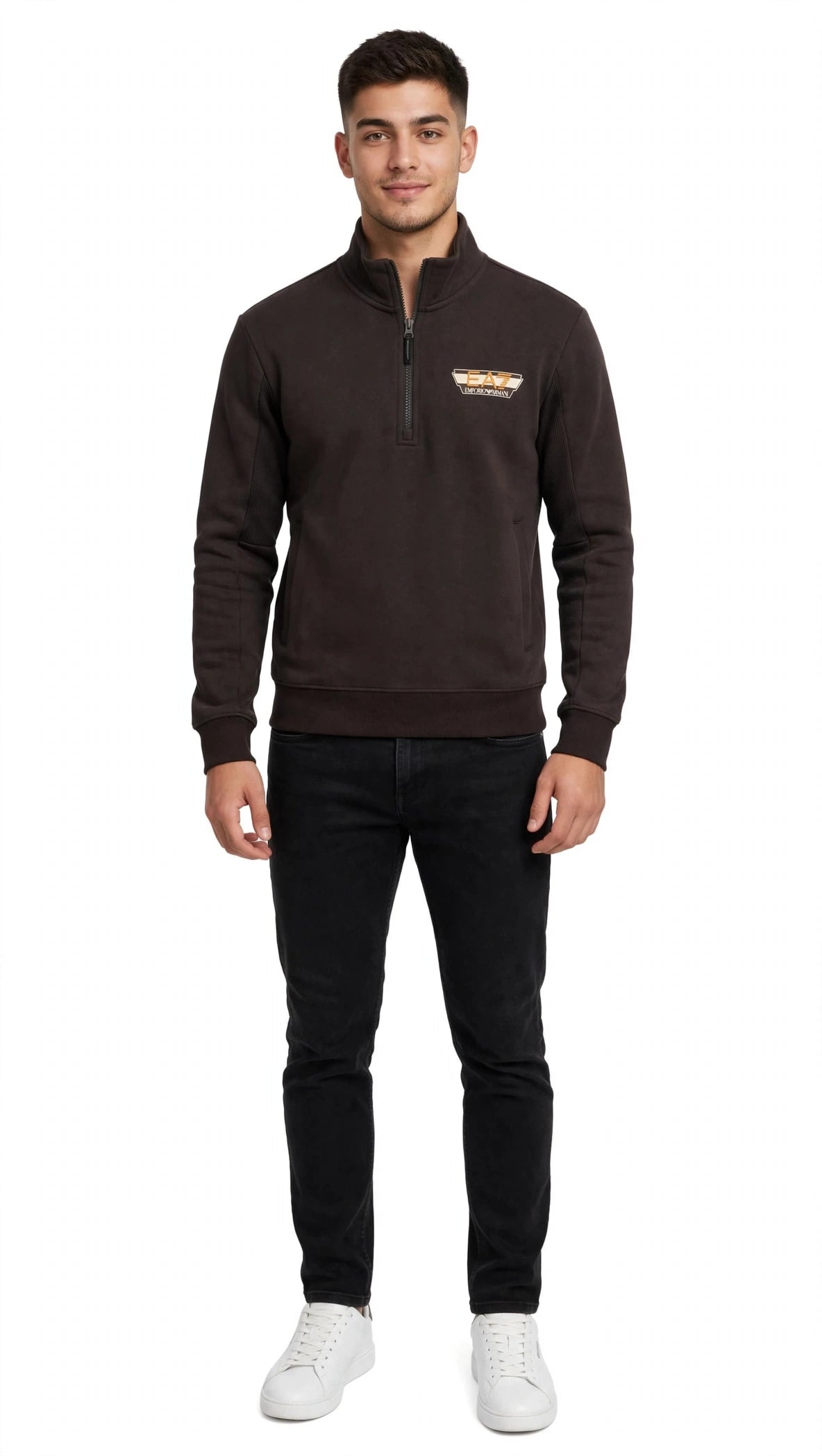 EA7 felpa mezza zip di forte tendenza in cotone felpato