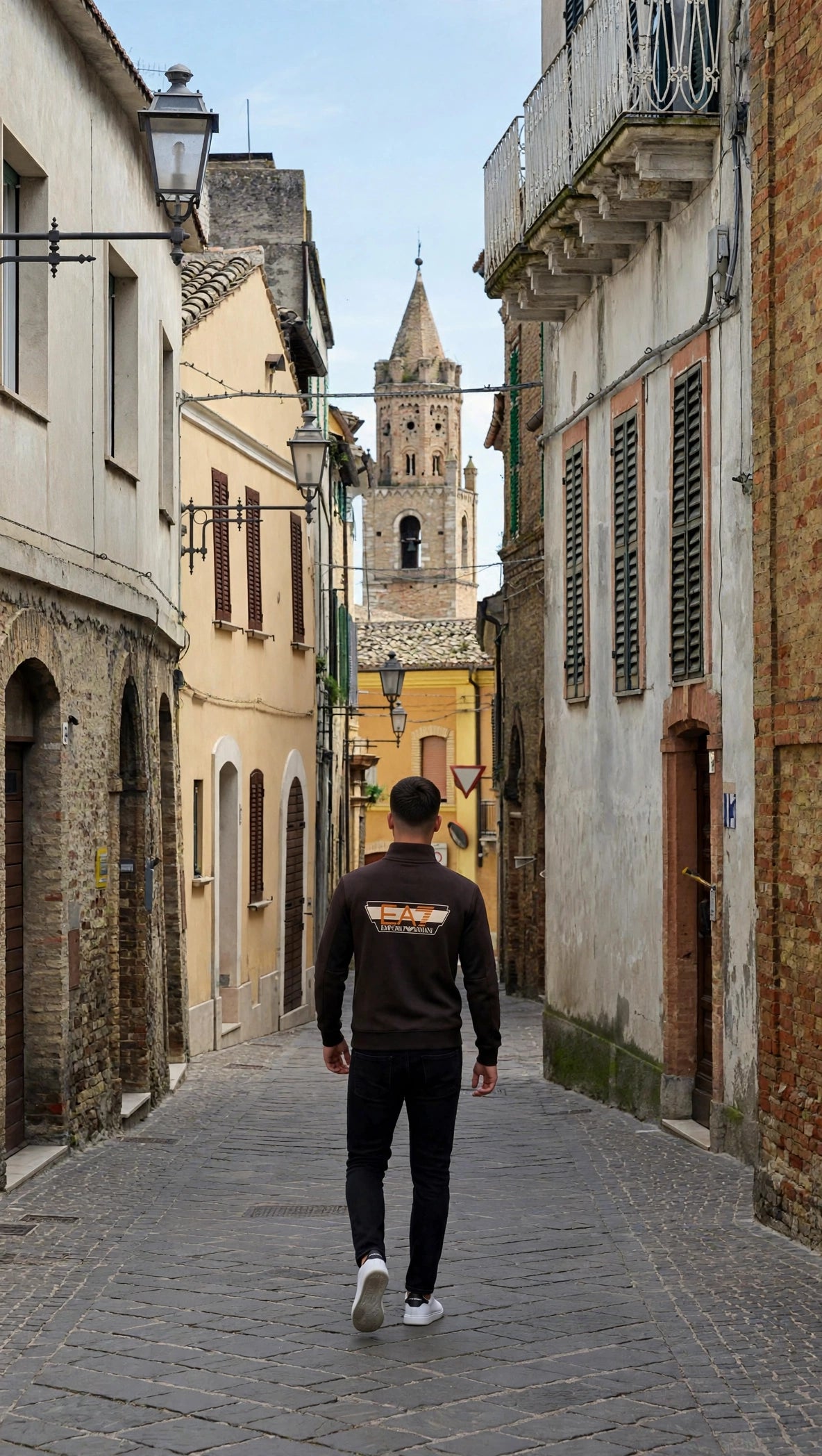 EA7 felpa mezza zip di forte tendenza in cotone felpato