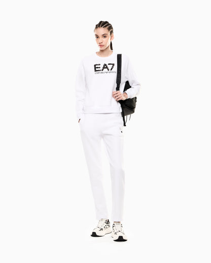 EA7 Felpa girocollo Logo Series in misto cotone con paillettes