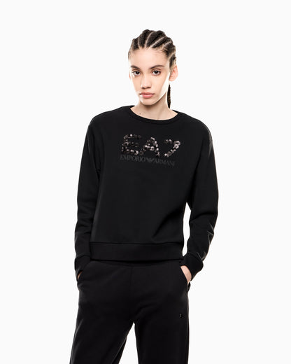 EA7 Felpa girocollo Logo Series in misto cotone con paillettes