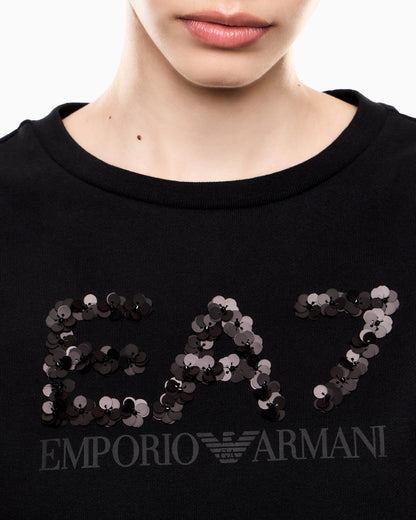 EA7 Felpa girocollo Logo Series in misto cotone con paillettes