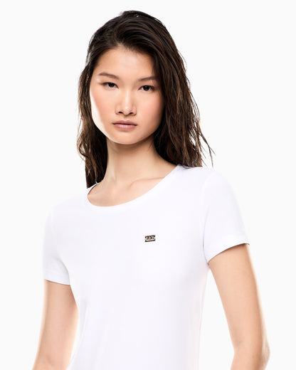 EA7 t-shirt giro collo in morbido jersey stretch, placchetta logata sul petto