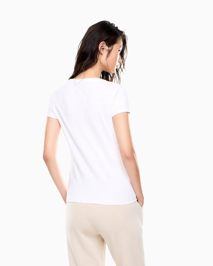EA7 t-shirt giro collo in morbido jersey stretch, placchetta logata sul petto