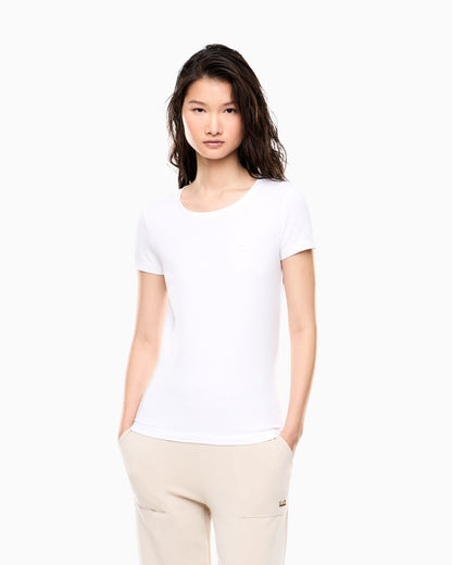 EA7 t-shirt giro collo in morbido jersey stretch, placchetta logata sul petto