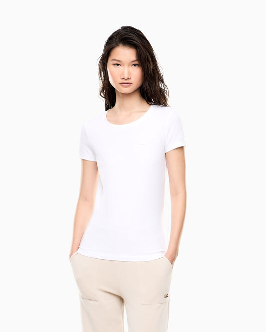 EA7 t-shirt giro collo in morbido jersey stretch, placchetta logata sul petto