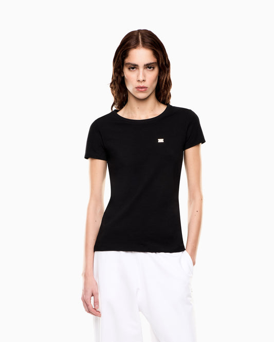 EA7 t-shirt giro collo in morbido jersey stretch, placchetta logata sul petto