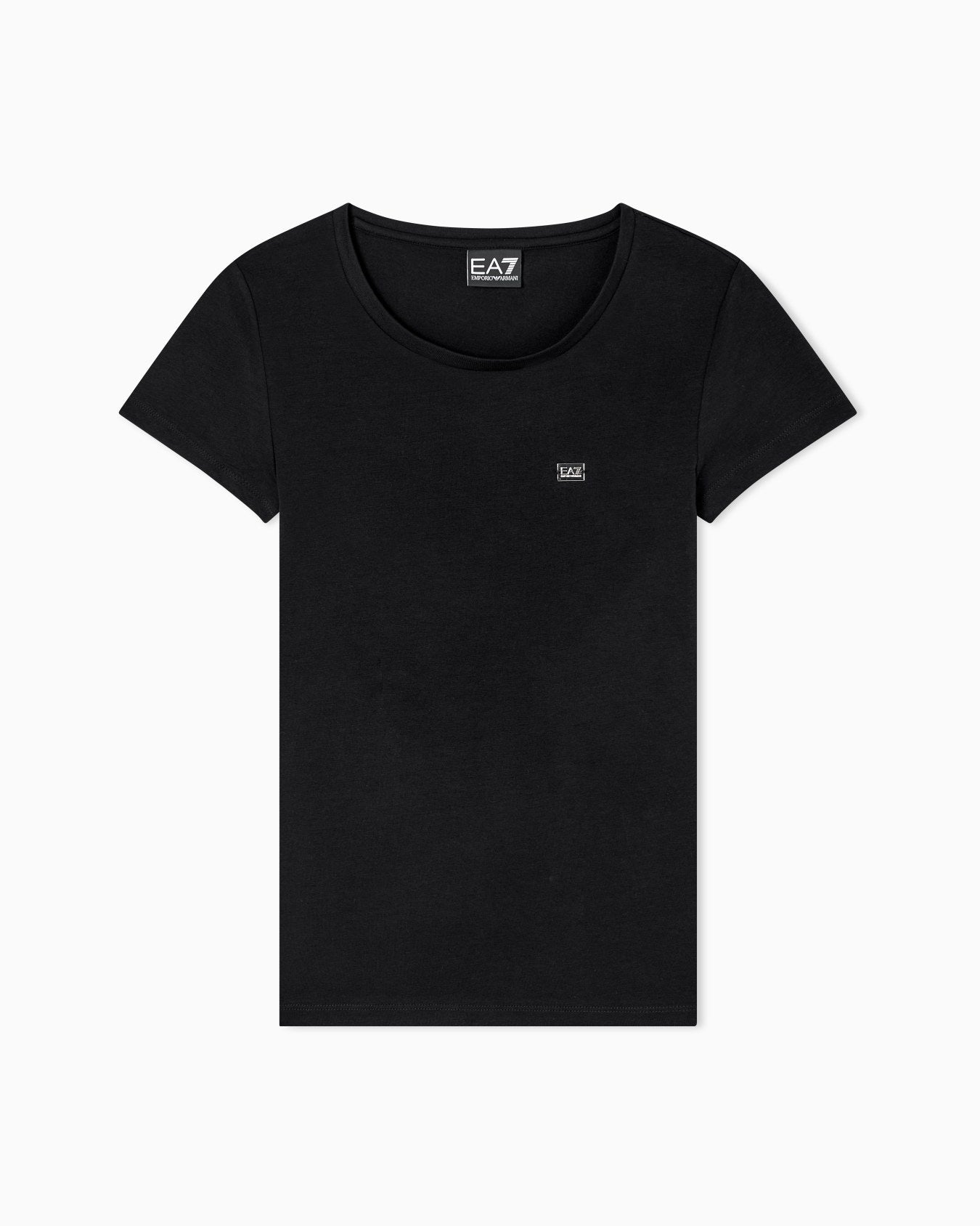 EA7 t-shirt giro collo in morbido jersey stretch, placchetta logata sul petto