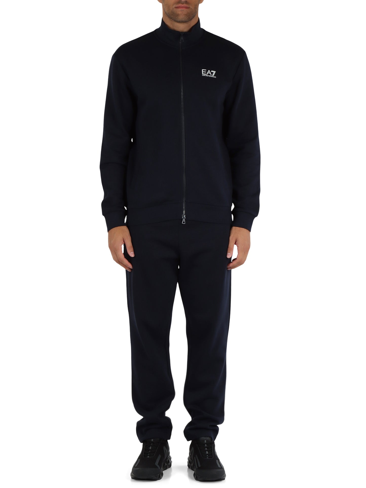 EA7 Tuta in cotone felpato composta da felpa con zip e pantalone