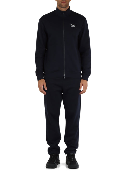 EA7 Tuta in cotone felpato composta da felpa con zip e pantalone