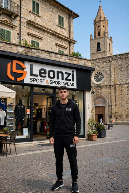 EA7 tuta zip lunga cappuccio in felpa