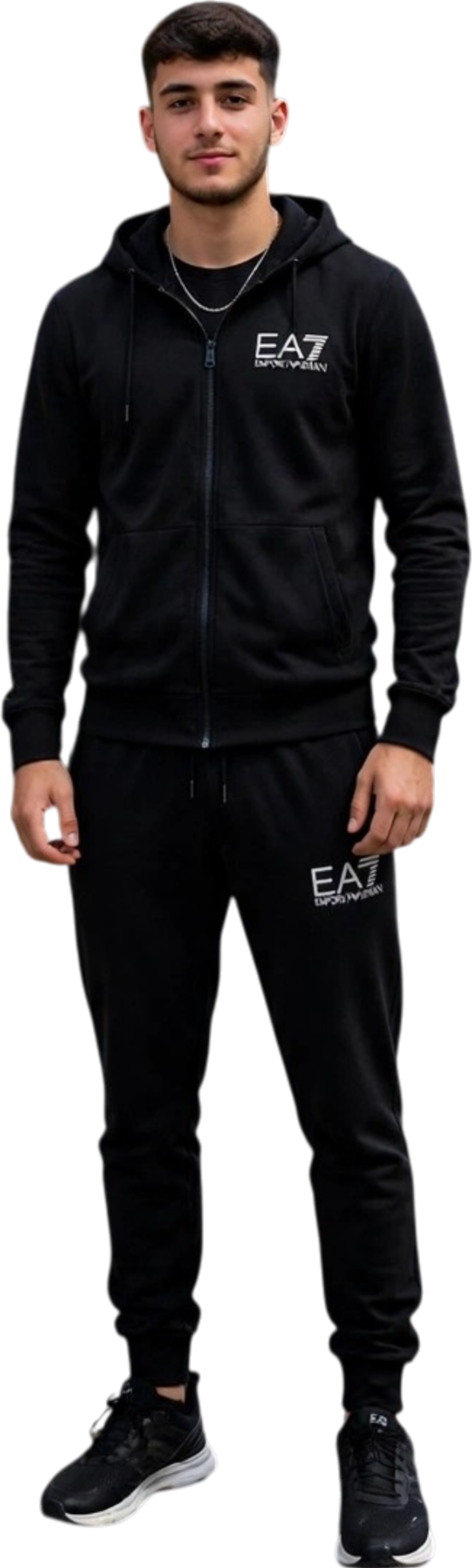 EA7 tuta zip lunga cappuccio in felpa