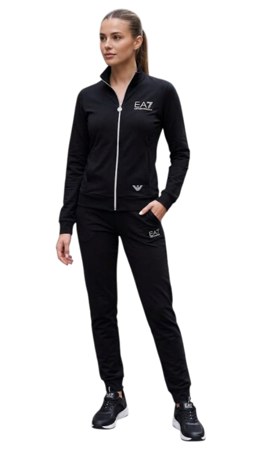 EA7 Felpa con Cappuccio Evolution in misto viscosa stretch Nero