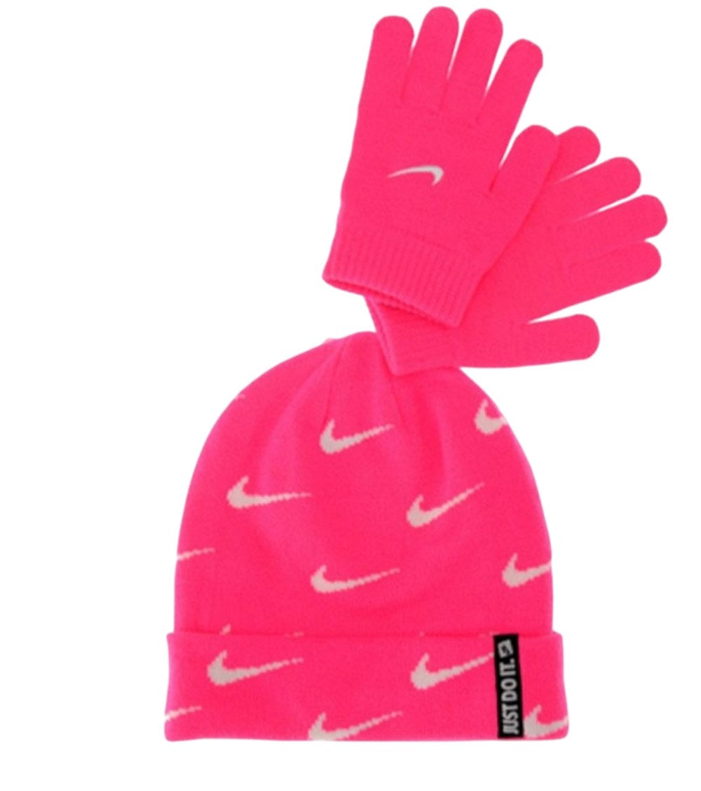 Nike completo cappello guanto swoosh repeat beanie set black