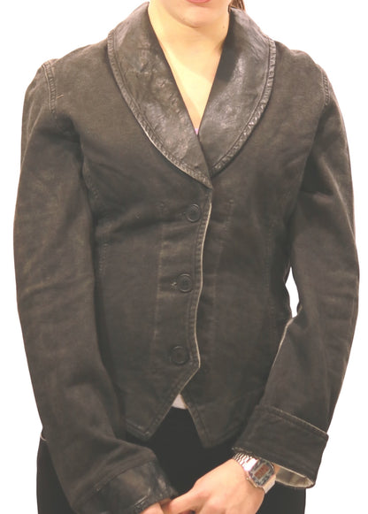 Giacca cotone con collo in pelle