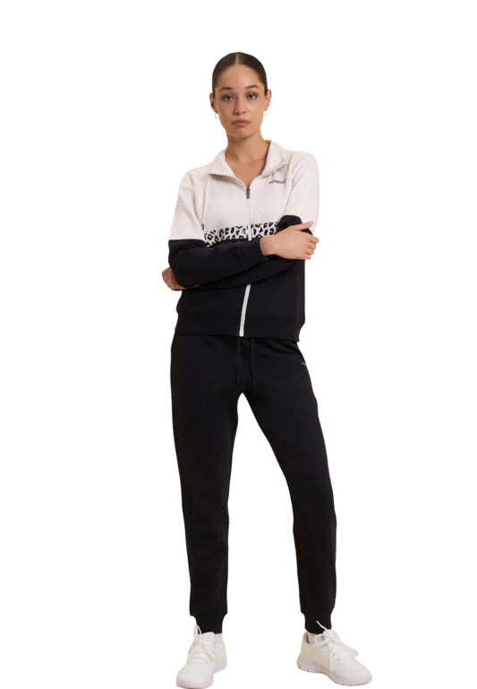 Tuta con zip e collo alto decorata da inserti animalier