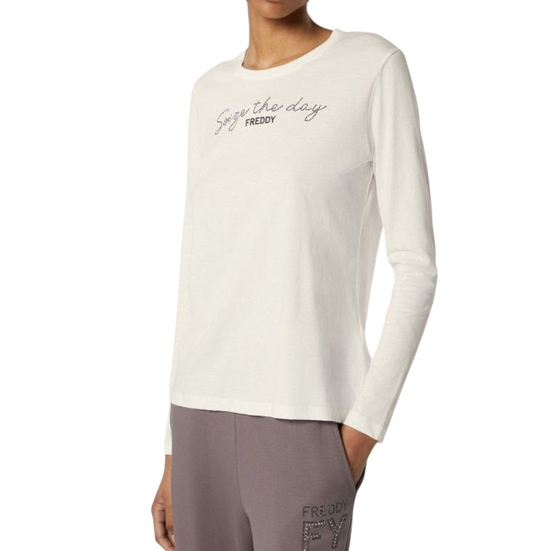 Freddy t-shirt m/l donna con scritta con strass
