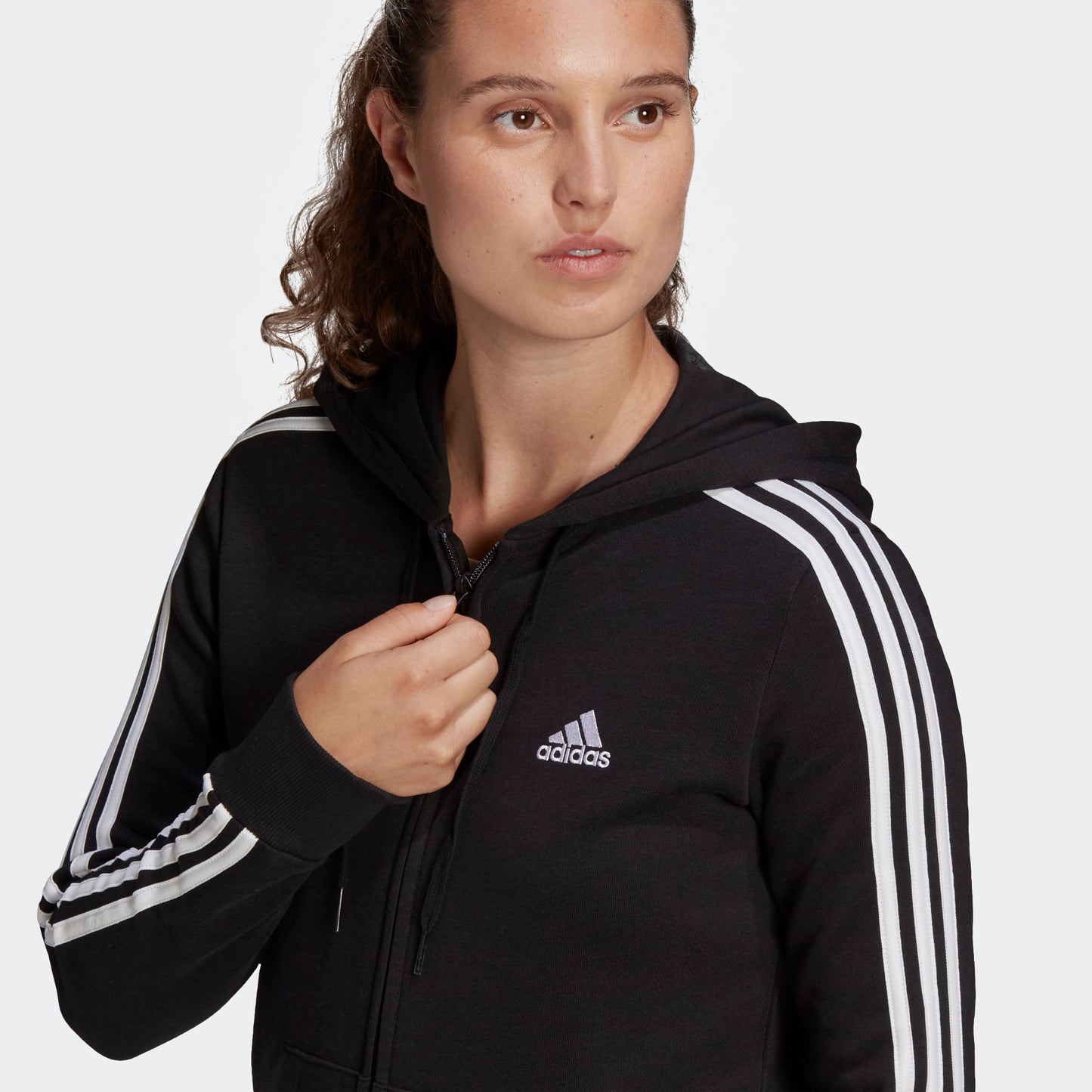 Adidas felpa zip lunga cappuccio w 3s ft fz hd black/white