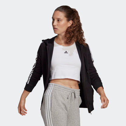 Adidas felpa zip lunga cappuccio w 3s ft fz hd black/white