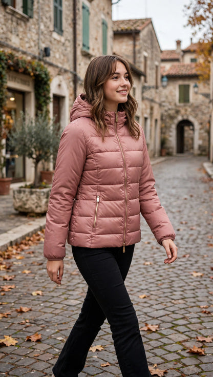 Yes-Zee giaccone corto doppio tessuto con cappuccio staccabile manica liscia slim