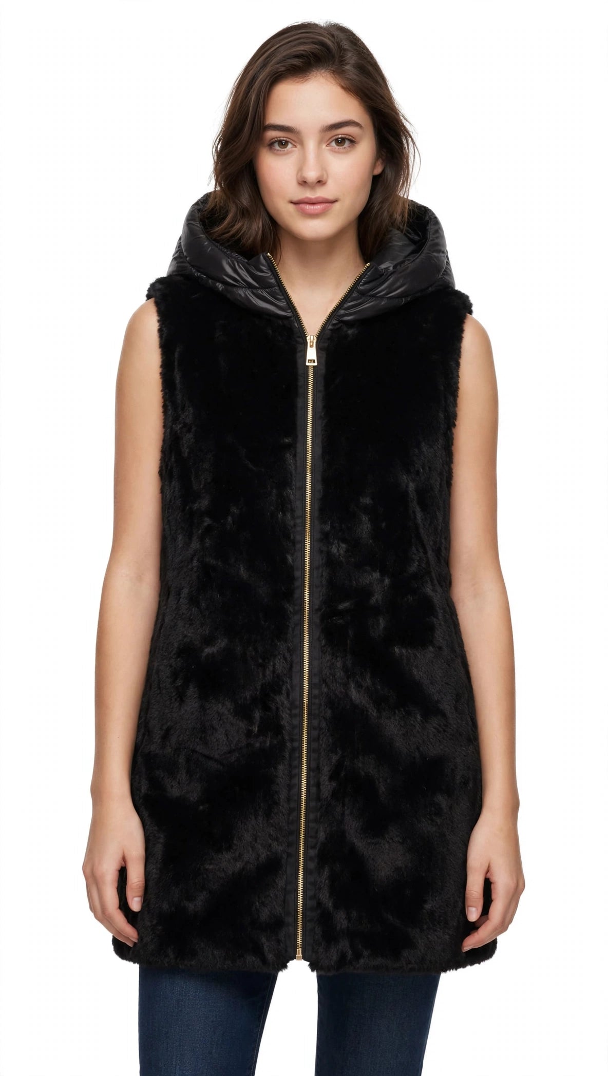 Yes-Zee Gilet in pelliccia con cappuccio